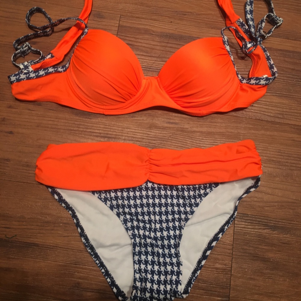 Orange and Navy Blue Houndstooth swimsuit